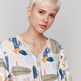 Printed 3/4 Wide Sleeve Blouse with Ladder Stitch Detail - Sugar River Shoppe