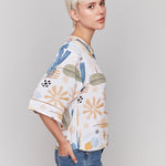 Printed 3/4 Wide Sleeve Blouse with Ladder Stitch Detail - Sugar River Shoppe