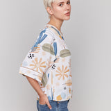 Printed 3/4 Wide Sleeve Blouse with Ladder Stitch Detail - Sugar River Shoppe