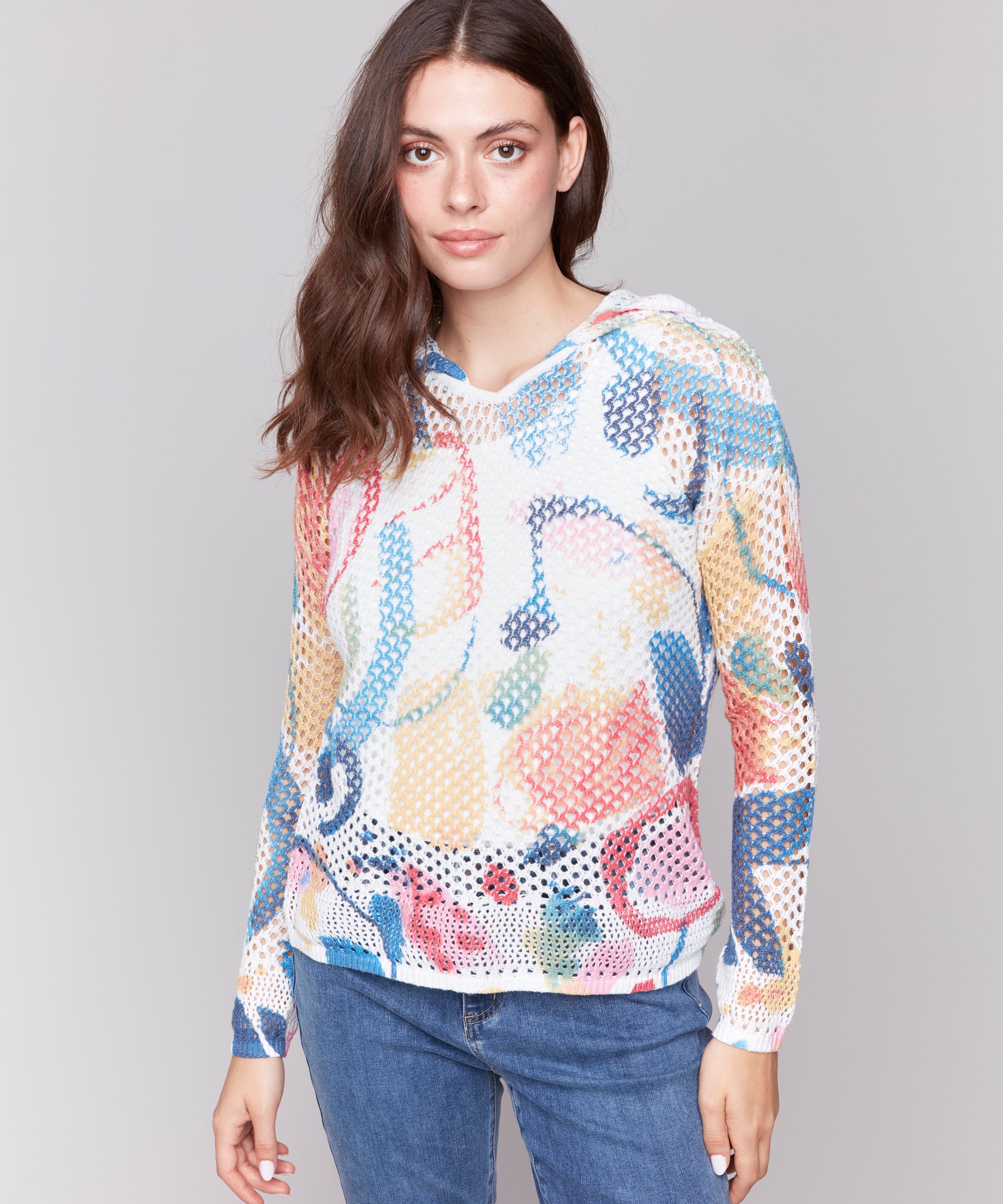 Printed Fishnet Crochet Hoodie - Sugar River Shoppe