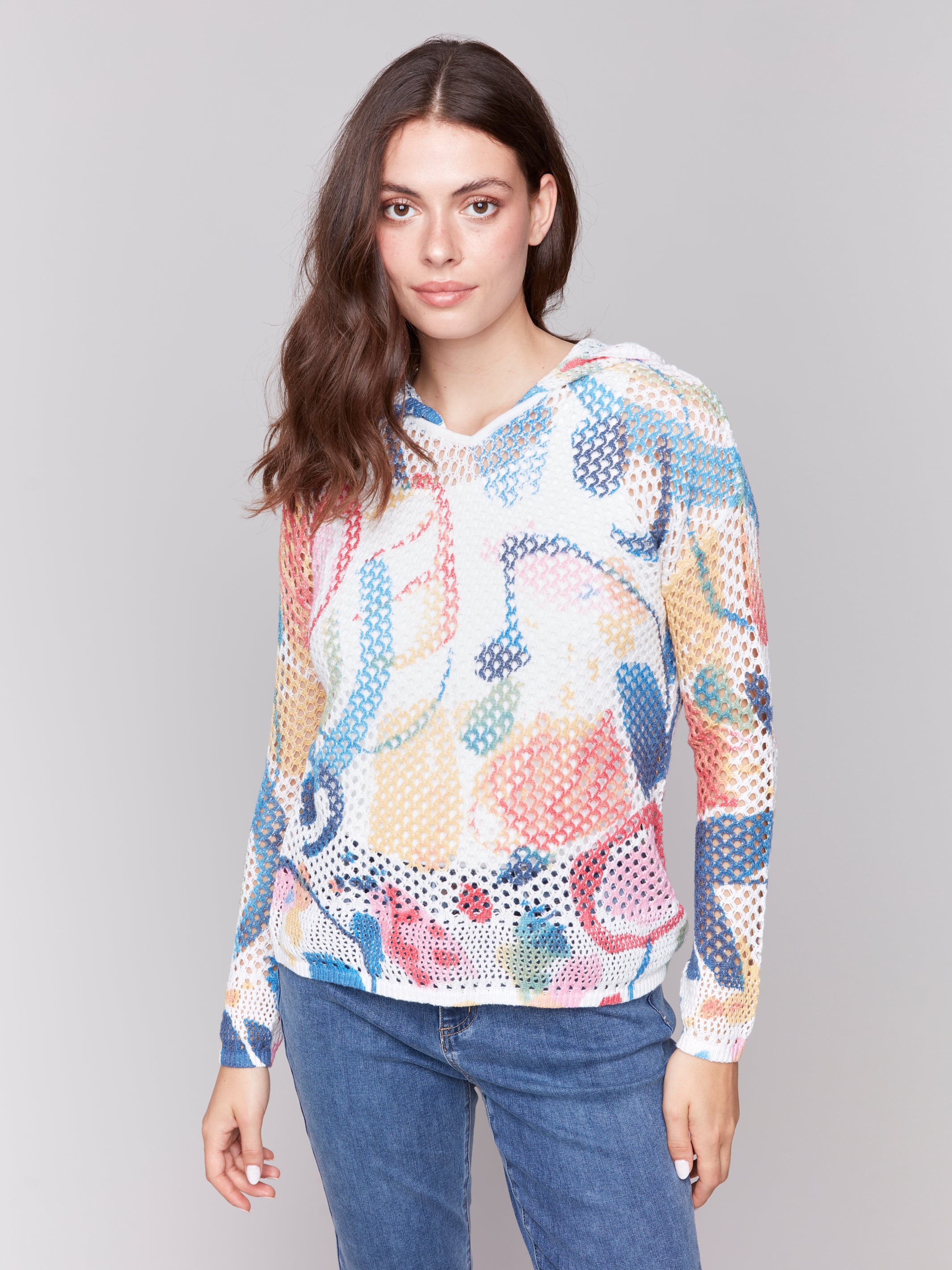 Printed Fishnet Crochet Hoodie - Sugar River Shoppe
