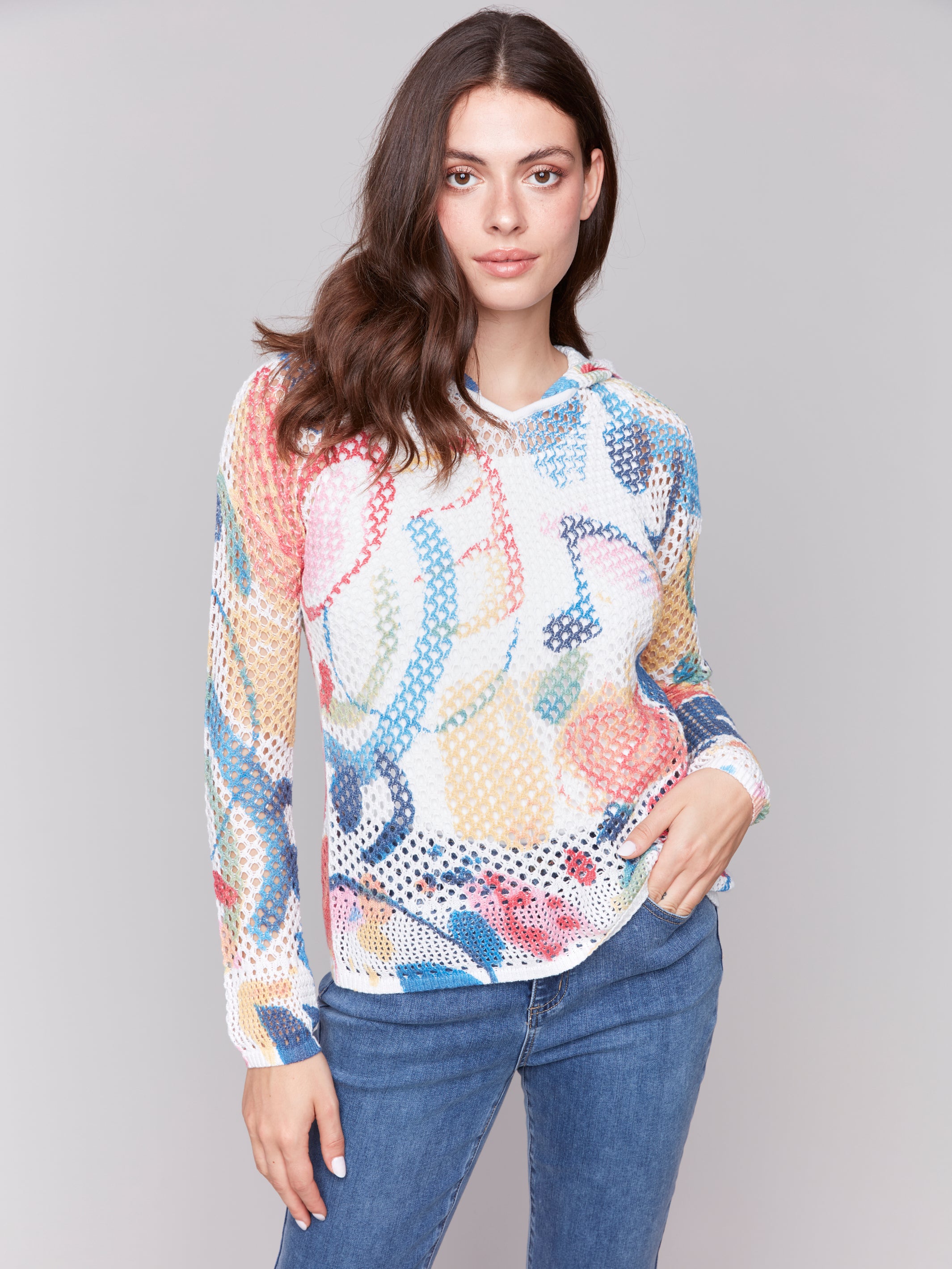 Printed Fishnet Crochet Hoodie - Sugar River Shoppe