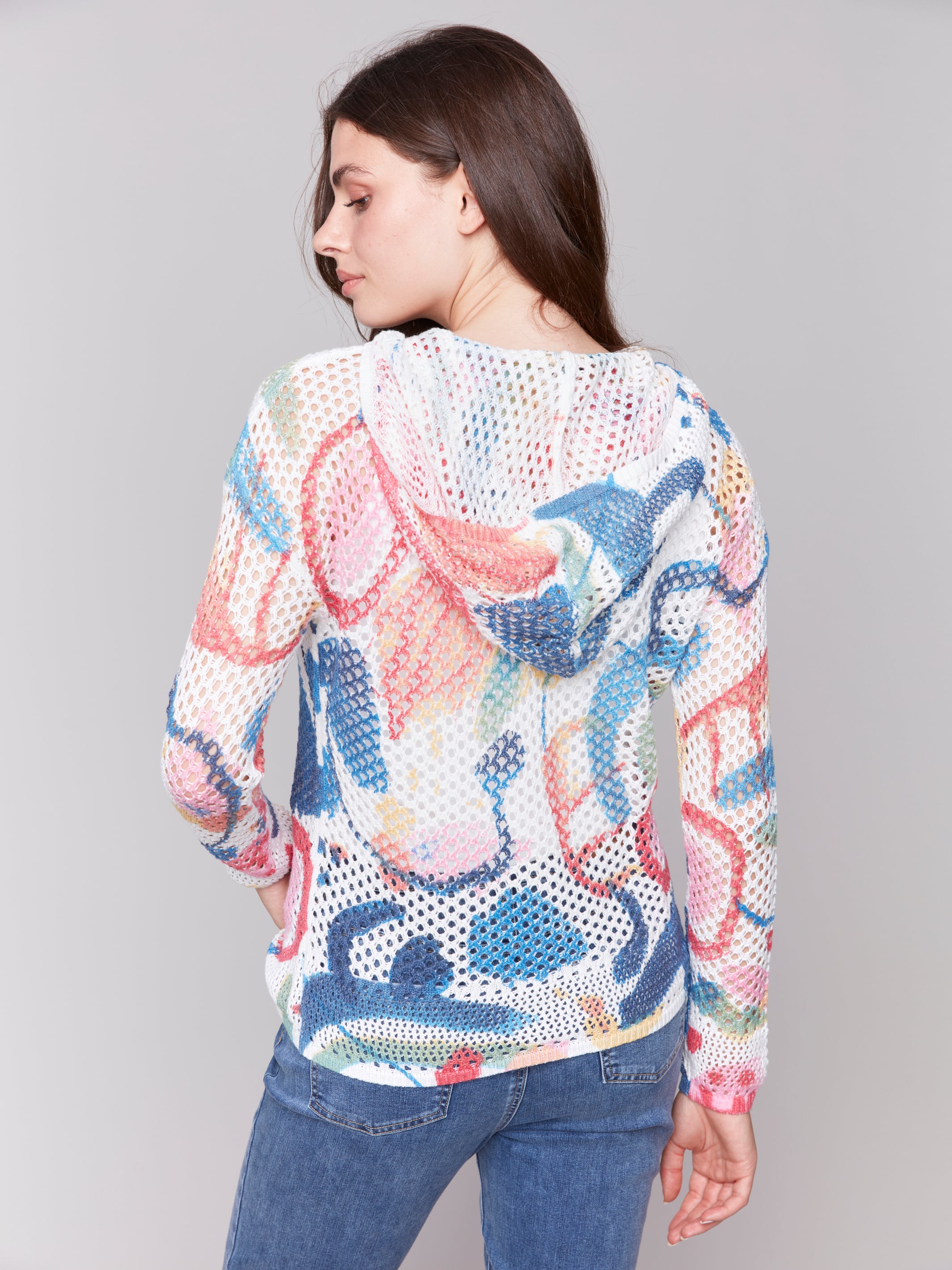 Printed Fishnet Crochet Hoodie - Sugar River Shoppe