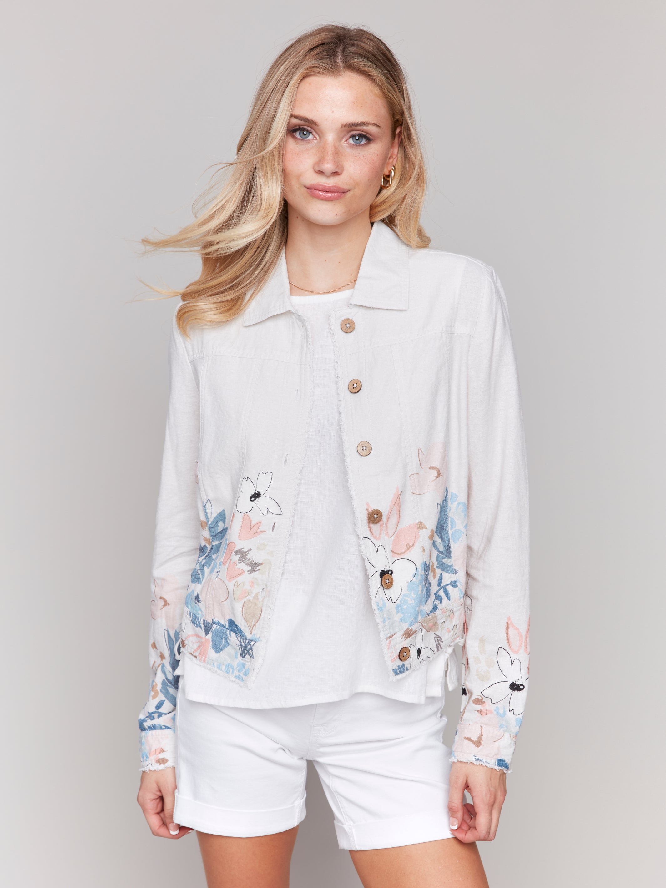 Printed Linen Blend Jacket - Sugar River Shoppe
