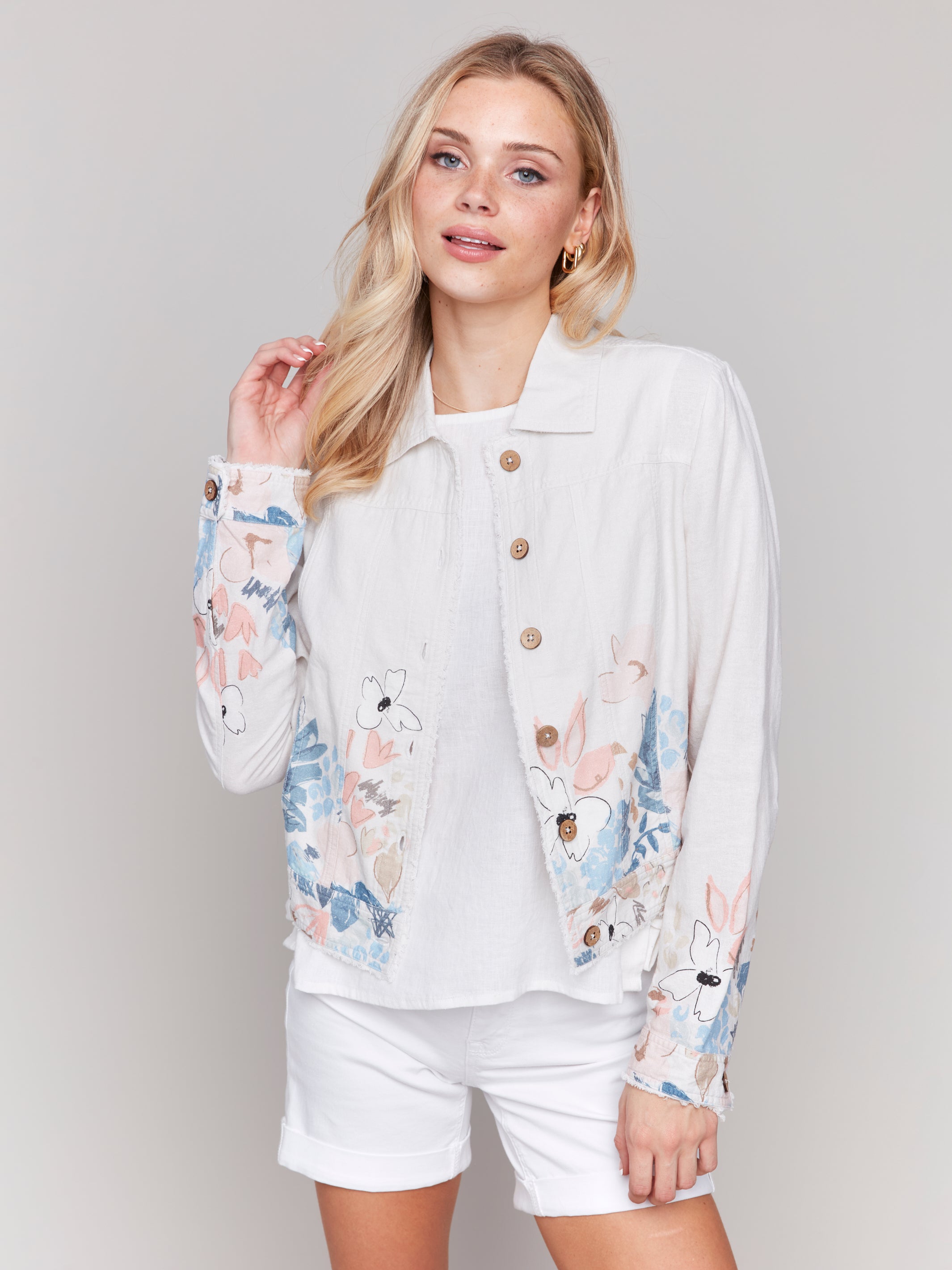 Printed Linen Blend Jacket - Sugar River Shoppe