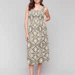 Printed Sleeveless Midi Dress with Shirring Detail - Sugar River Shoppe