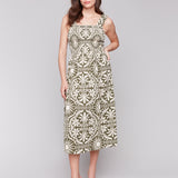 Printed Sleeveless Midi Dress with Shirring Detail - Sugar River Shoppe