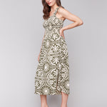 Printed Sleeveless Midi Dress with Shirring Detail - Sugar River Shoppe