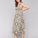 Printed Sleeveless Midi Dress with Shirring Detail - Sugar River Shoppe