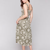 Printed Sleeveless Midi Dress with Shirring Detail - Sugar River Shoppe