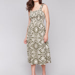 Printed Sleeveless Midi Dress with Shirring Detail - Sugar River Shoppe