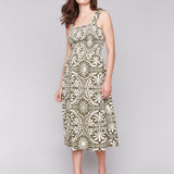 Printed Sleeveless Midi Dress with Shirring Detail - Sugar River Shoppe
