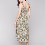 Printed Sleeveless Midi Dress with Shirring Detail - Sugar River Shoppe