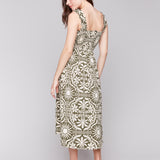 Printed Sleeveless Midi Dress with Shirring Detail - Sugar River Shoppe