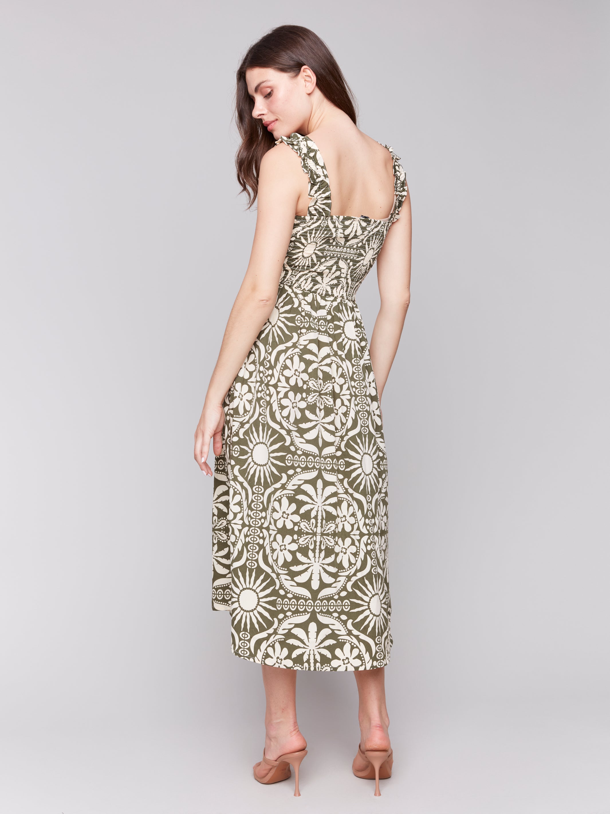 Printed Sleeveless Midi Dress with Shirring Detail - Sugar River Shoppe
