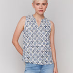 Printed Sleeveless Ruffle Neck Top - Sugar River Shoppe