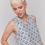 Printed Sleeveless Ruffle Neck Top - Sugar River Shoppe