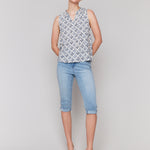 Printed Sleeveless Ruffle Neck Top - Sugar River Shoppe