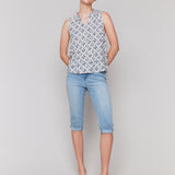 Printed Sleeveless Ruffle Neck Top - Sugar River Shoppe