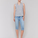 Printed Sleeveless Ruffle Neck Top - Sugar River Shoppe