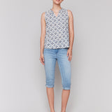 Printed Sleeveless Ruffle Neck Top - Sugar River Shoppe