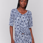 Printed V Neck Top With Twist Front - Sugar River Shoppe