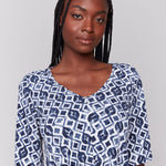 Printed V Neck Top With Twist Front - Sugar River Shoppe