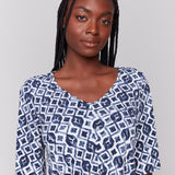 Printed V Neck Top With Twist Front - Sugar River Shoppe