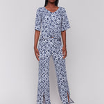 Printed V Neck Top With Twist Front - Sugar River Shoppe