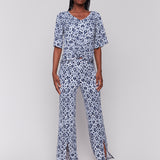 Printed V Neck Top With Twist Front - Sugar River Shoppe