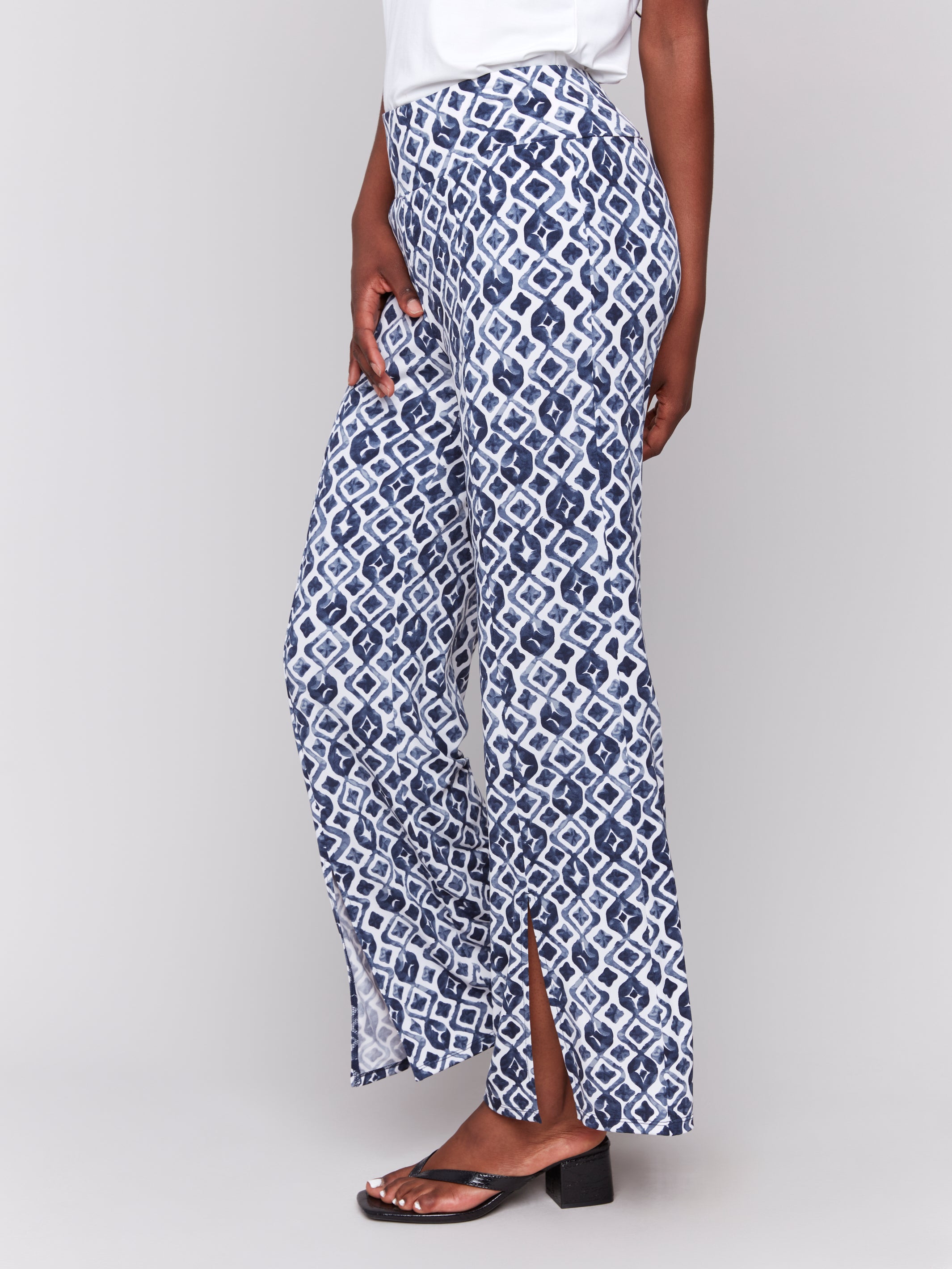 Printed Wide Leg Pants with Front Slits - Sugar River Shoppe