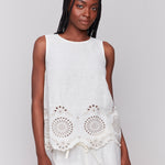 Sleeveless Linen Top with Eyelet Embroidery - Sugar River Shoppe
