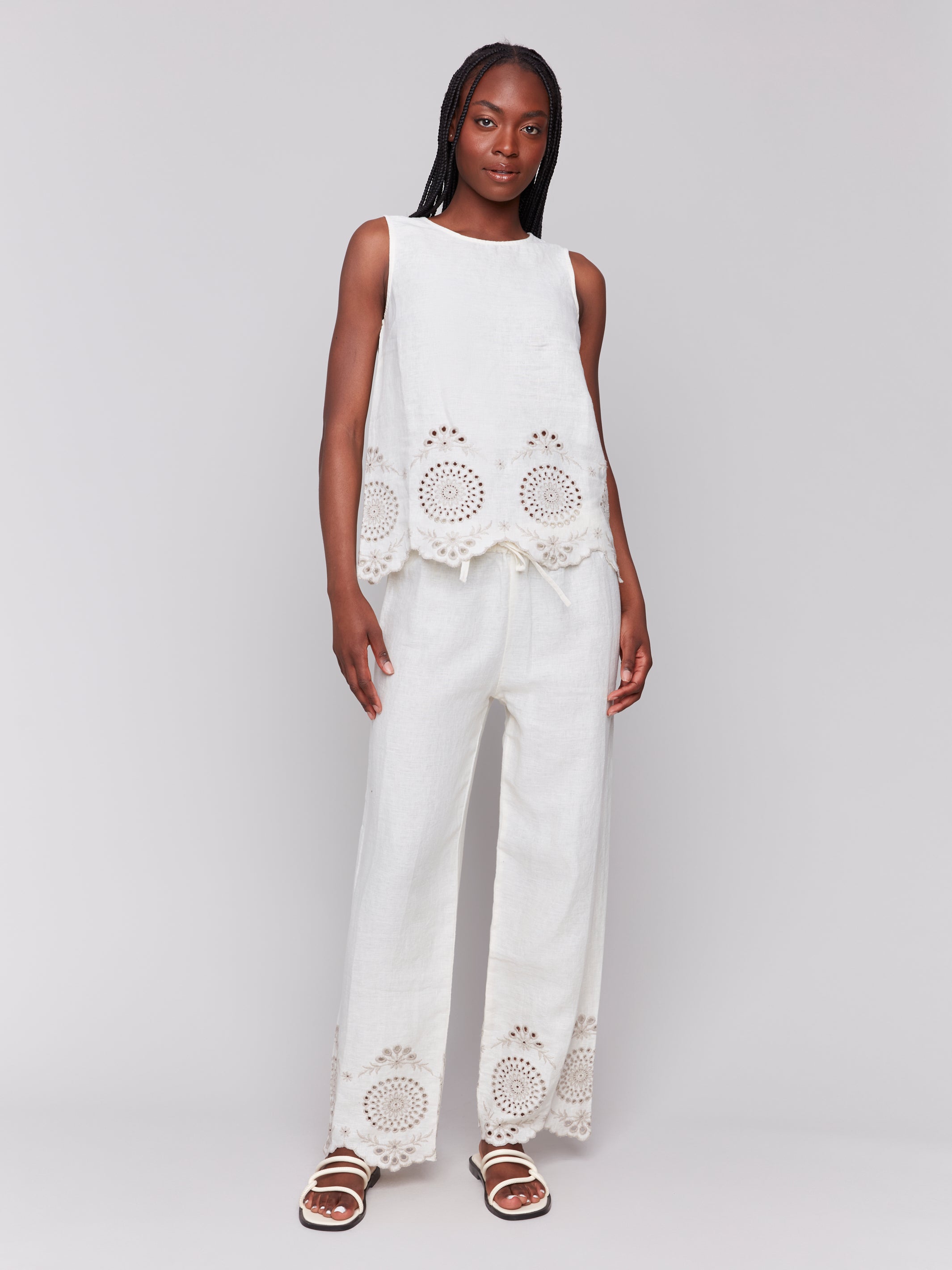 Sleeveless Linen Top with Eyelet Embroidery - Sugar River Shoppe