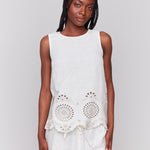 Sleeveless Linen Top with Eyelet Embroidery - Sugar River Shoppe