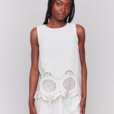 Sleeveless Linen Top with Eyelet Embroidery - Sugar River Shoppe