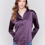 Solid Gutsy Satin Button-Down Shirt - Sugar River Shoppe