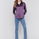 Solid Gutsy Satin Button-Down Shirt - Sugar River Shoppe