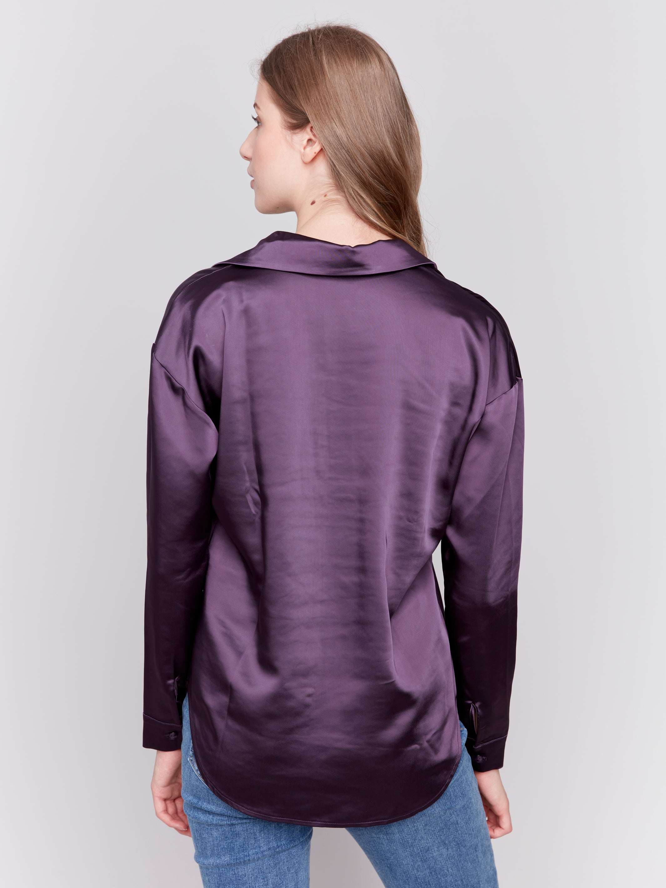 Solid Gutsy Satin Button-Down Shirt - Sugar River Shoppe