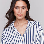 Striped Linen Blend with Front Twist Detail - Sugar River Shoppe