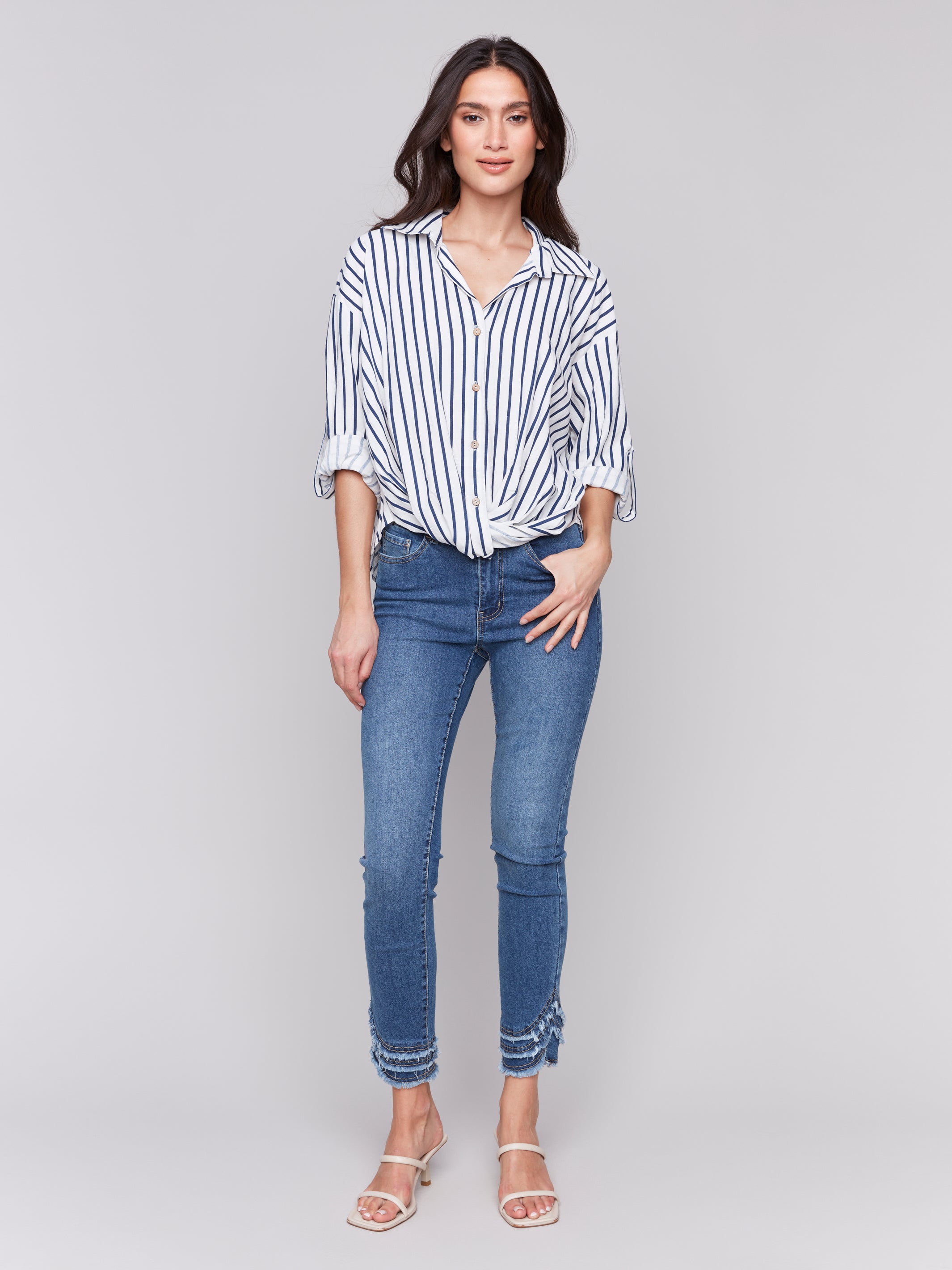 Striped Linen Blend with Front Twist Detail - Sugar River Shoppe