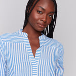 Striped Short Sleeve Popover Blouse - Sugar River Shoppe