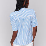 Striped Short Sleeve Popover Blouse - Sugar River Shoppe