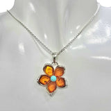 Cognac Amber / Turquoise Flower Pendant - Amberman - 17007144 - Sugar River Shoppe - 