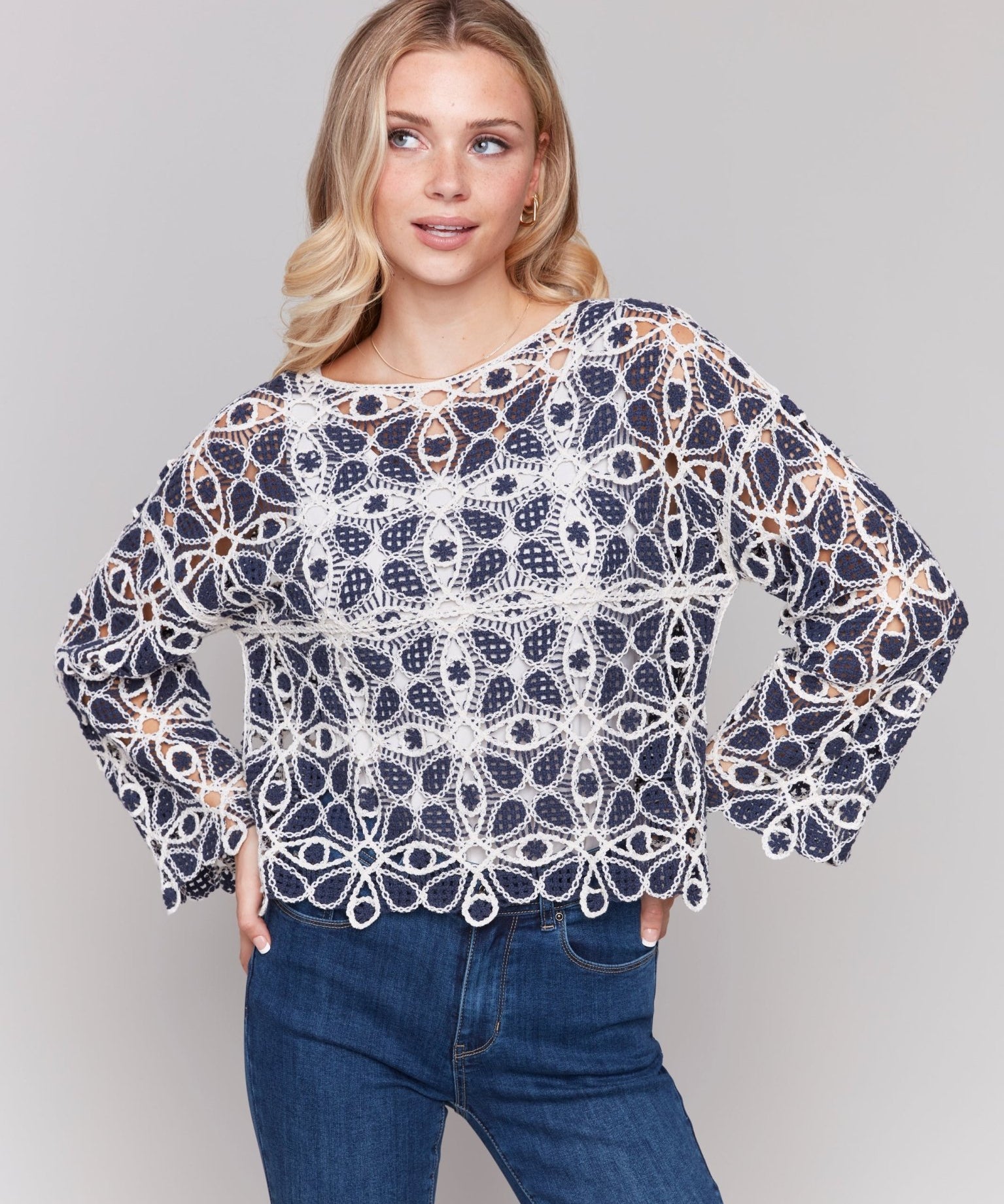 Cotton Blend Crochet Top - Charlie B - 690178634352 - Sugar River Shoppe - 