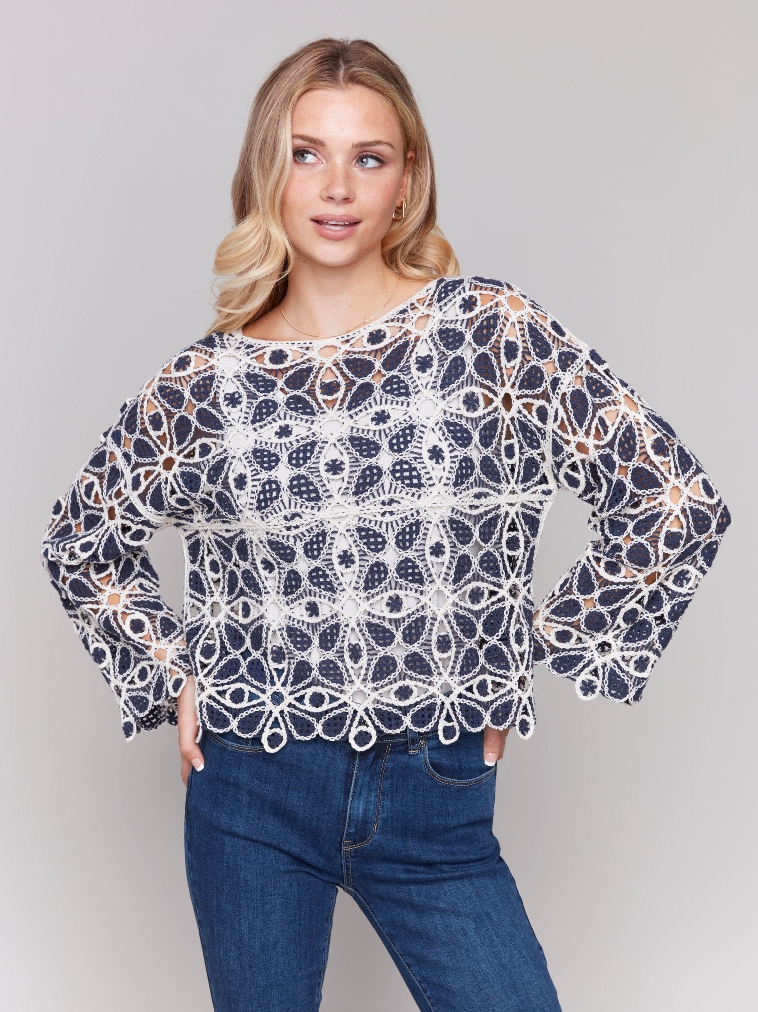 Cotton Blend Crochet Top - Charlie B - 690178634352 - Sugar River Shoppe - 
