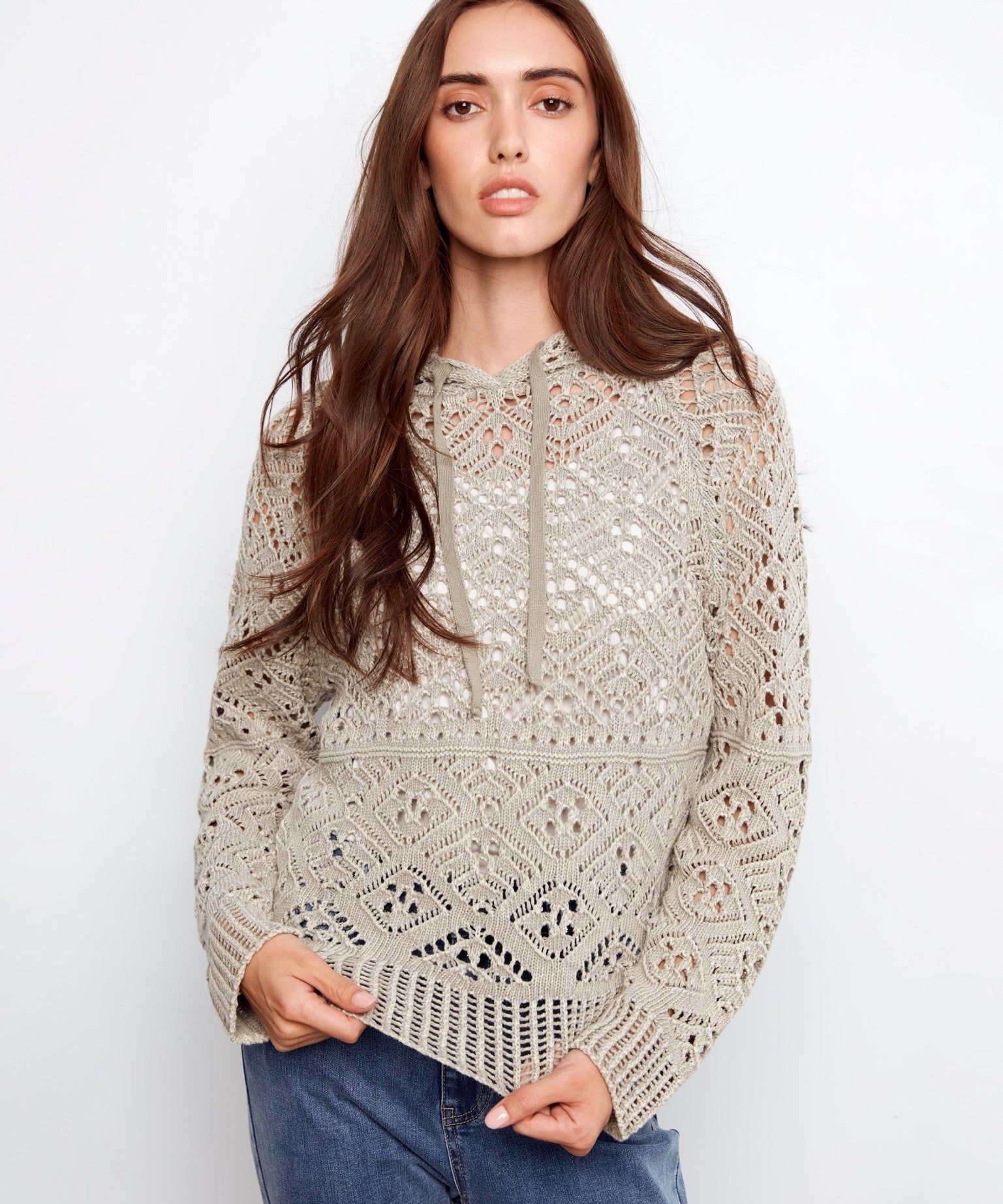 Cotton Crochet Hoodie Sweater - Charlie B - 690178724923 - Sugar River Shoppe - 