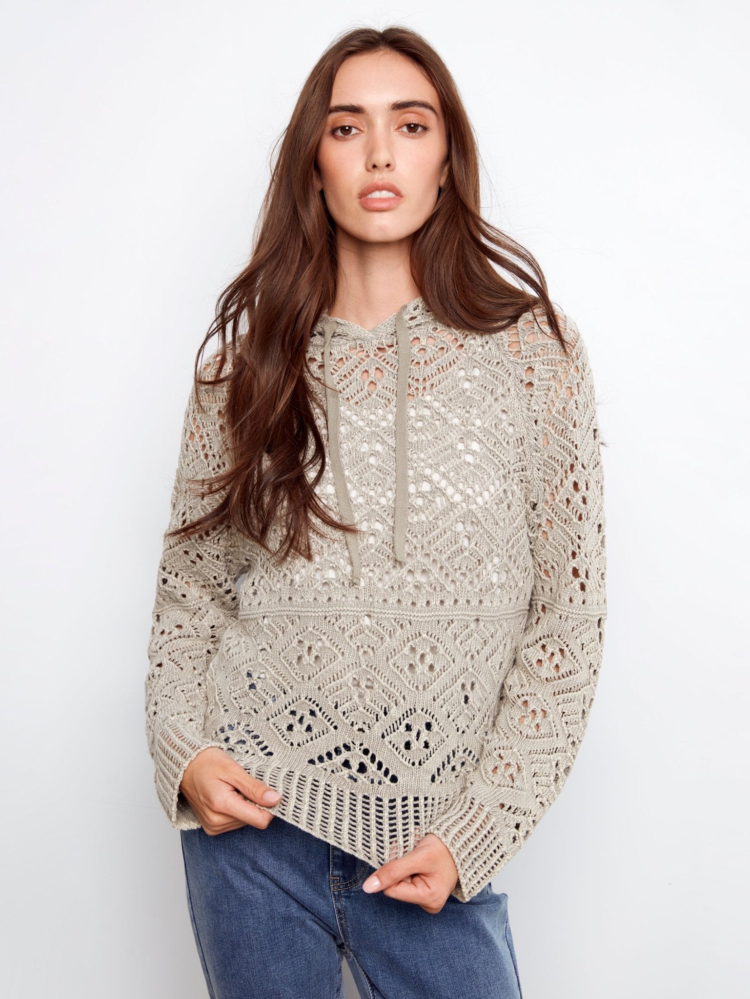 Cotton Crochet Hoodie Sweater - Charlie B - 690178724923 - Sugar River Shoppe - 