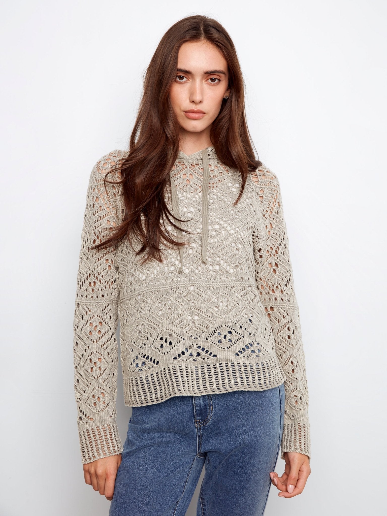 Cotton Crochet Hoodie Sweater - Charlie B - 690178724923 - Sugar River Shoppe - 