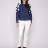 Crew Neck Sweater with Embroidery Details - Charlie B - 690178682292 - Sugar River Shoppe - 