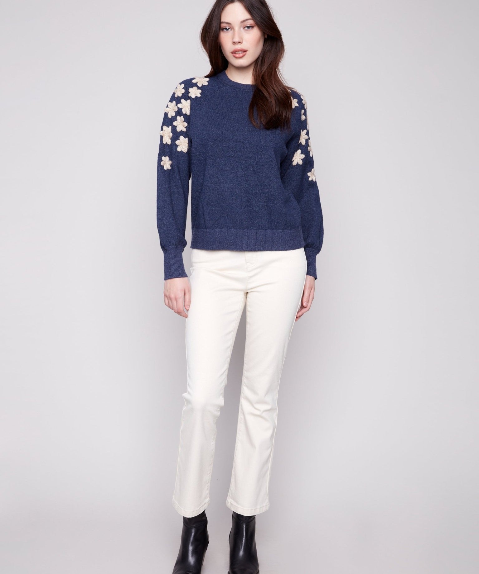 Crew Neck Sweater with Embroidery Details - Charlie B - 690178682292 - Sugar River Shoppe - 